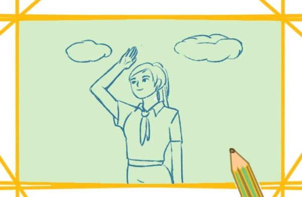 Simple drawing of a girl saluting