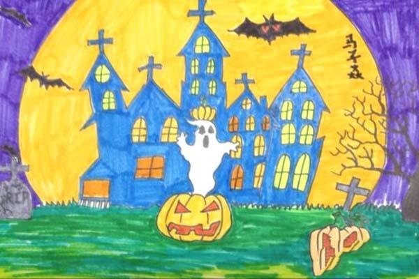 Halloween themed childrens drawings: Halloween Black Castle