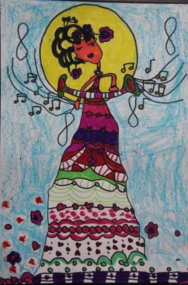 Mid-Autumn Festival themed childrens painting - Chang'e dancing