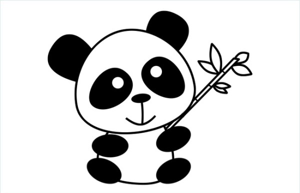 Simple drawing picture of cute giant panda holding bamboo