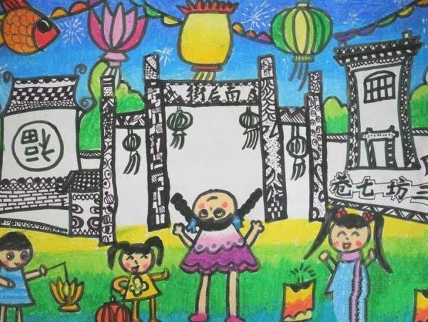 Appreciation of children’s paintings during the Lantern Festival: viewing lanterns in three lanes and seven alleys