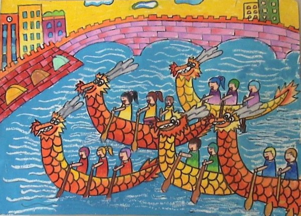 Children draw our Spring Festival - on this day we row dragon boats