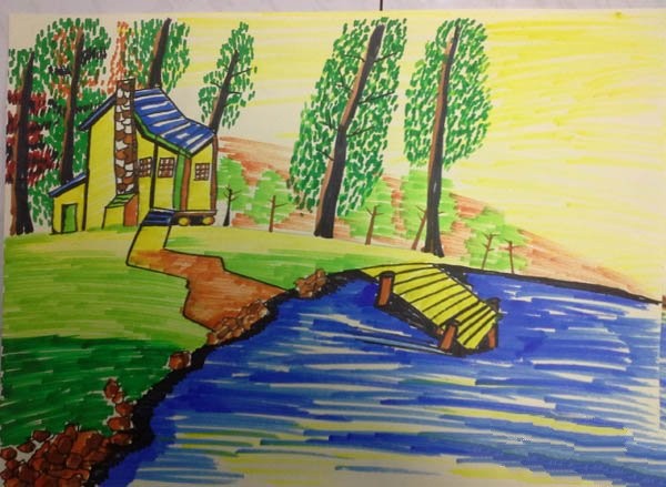 Childrens drawing of spring creek