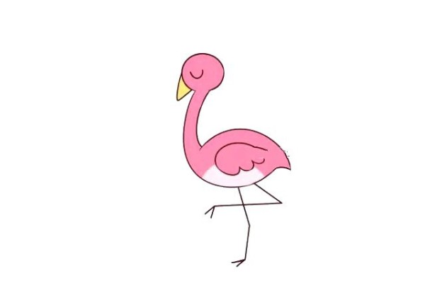 Draw a simple drawing of a walking flamingo