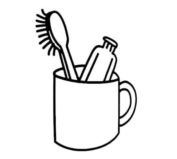 Toothpaste toothbrush mouth cup items simple drawing