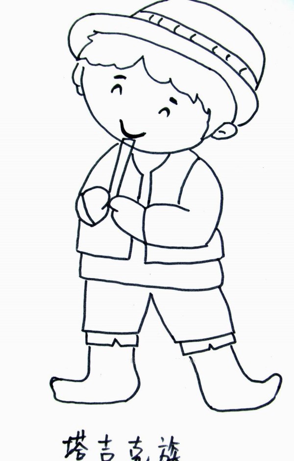 Simple drawing of Tajik little boy