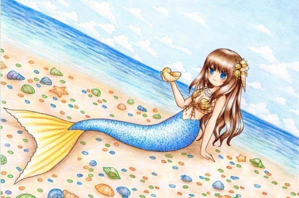 Appreciation of watercolor paintings of mermaids on the beach