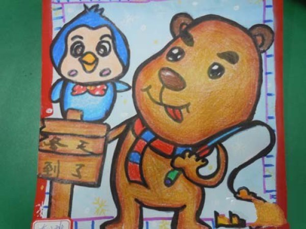 Childrens drawings of winter - bears and penguins spending the winter