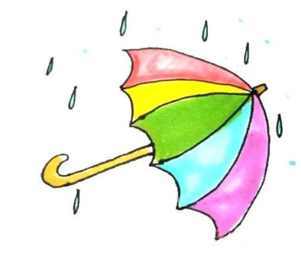 Drawing simple strokes of colorful umbrellas step by step