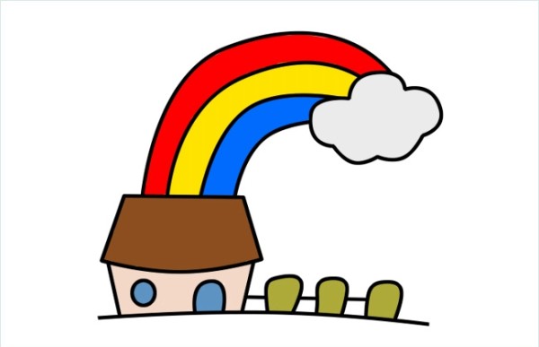 Rainbow house simple drawing steps and coloring pictures