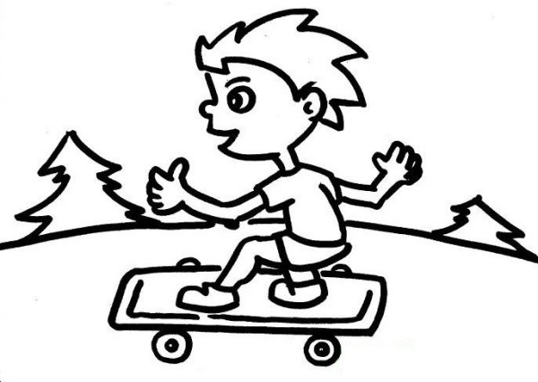 Toddlers learn to draw characters, little boy playing skateboard