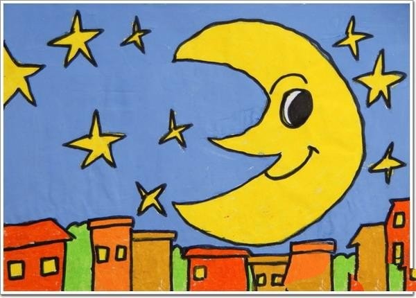 Childrens drawings about the Mid-Autumn Festival - the winking moon