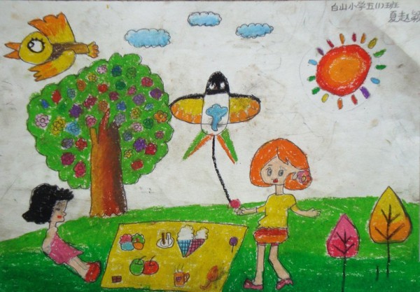 Childrens drawings of spring pictures-My mother and I went on a picnic