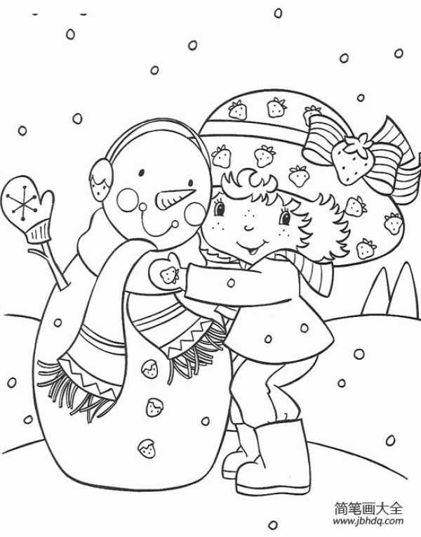 Strawberry doll making snowman