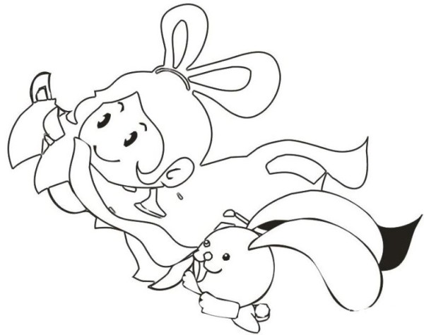 Simple drawing of cartoon Chang'e and Jade Rabbit