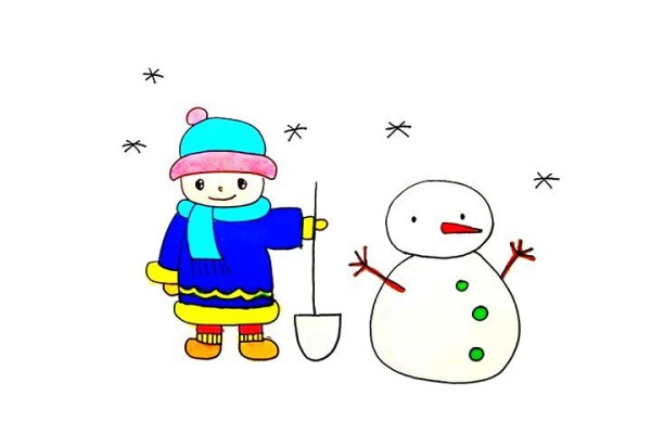 How to draw a little boy pushing a snowman