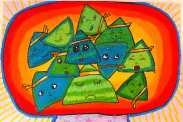 Appreciation of Dragon Boat Festival painting pictures of first grade Zongzi mobilization