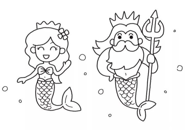 Draw mermaid princess and mermaid king