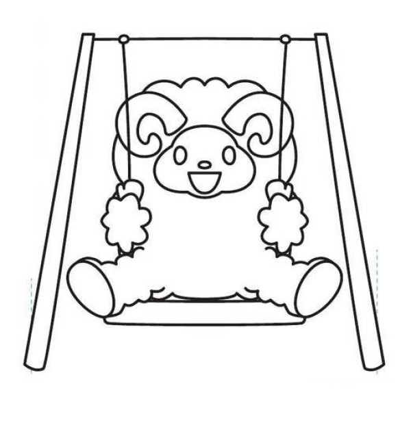 Childrens cartoon swing simple drawing picture: little sheep sitting on the swing