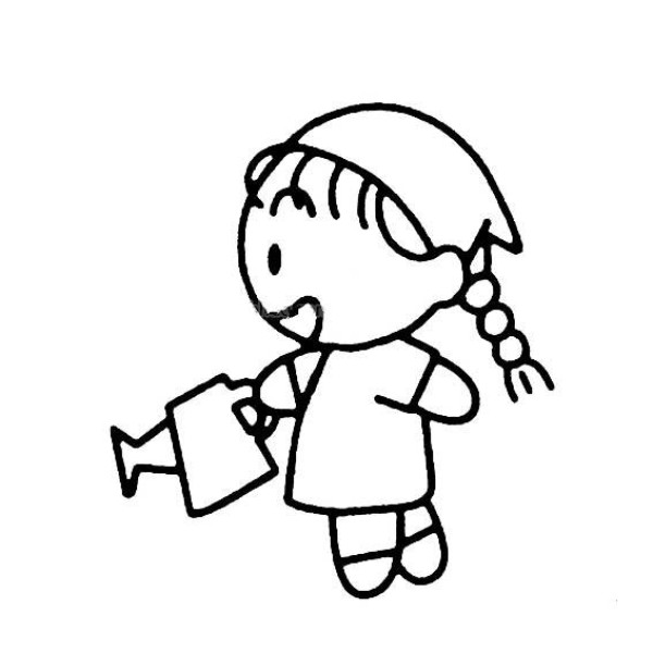 Simple drawing of little girl sprinkling water