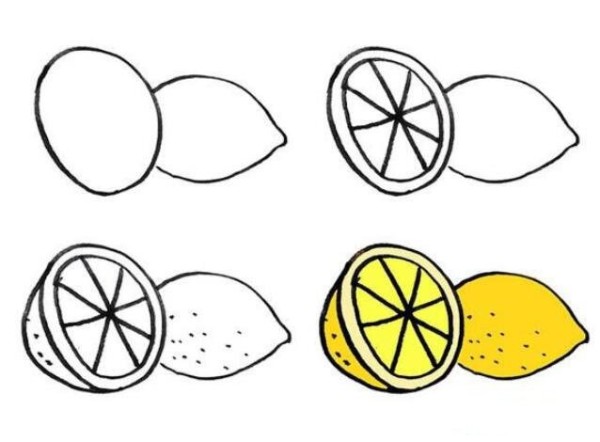 How to draw a cut yellow lemon