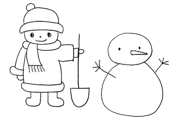 How to draw a little boy making a snowman