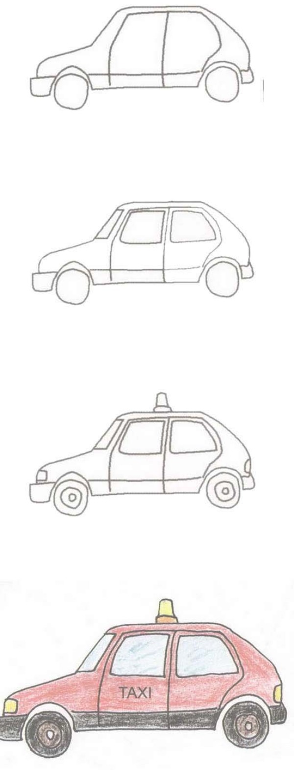 Simple drawing of red taxi