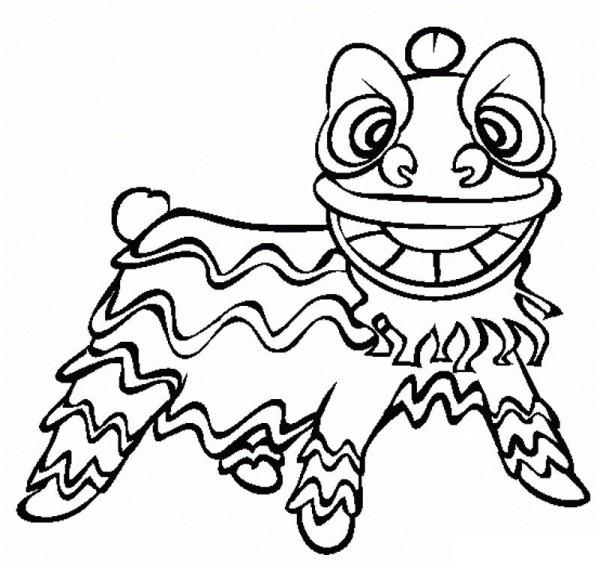 Four simple drawing pictures of Chinese New Year lion dance