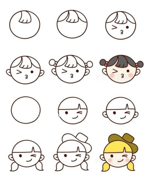 10 step-by-step pictures of how to draw super cute little girl avatars