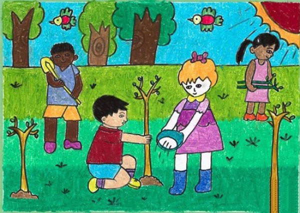 Childrens drawings of Arbor Day - a festival common to the whole world