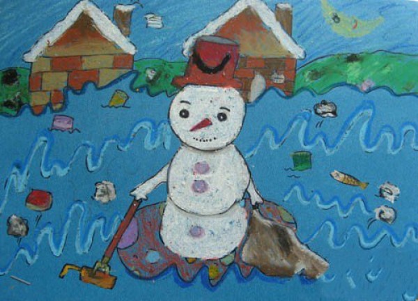 Childrens drawings of winter-moving little snowman