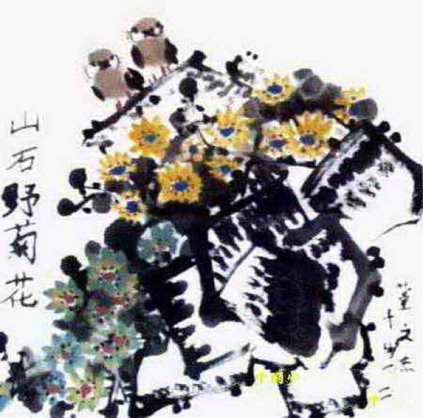 First-grade children draw chrysanthemums - autumn of wild chrysanthemums