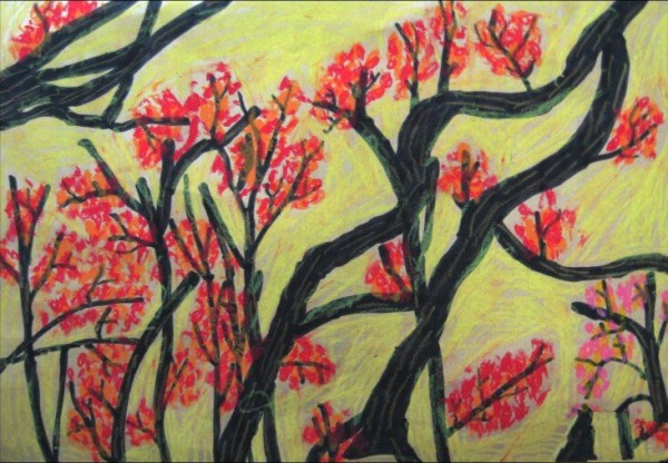 Dogwood trees in autumn, childrens paintings about the Double Ninth Festival