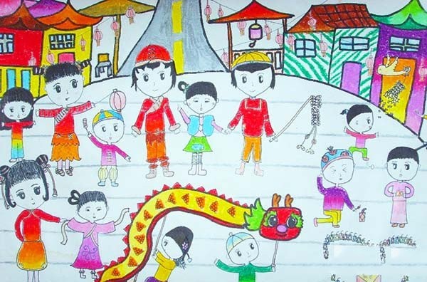 Appreciation of children’s paintings of celebrating the Lantern Festival happily in 2017