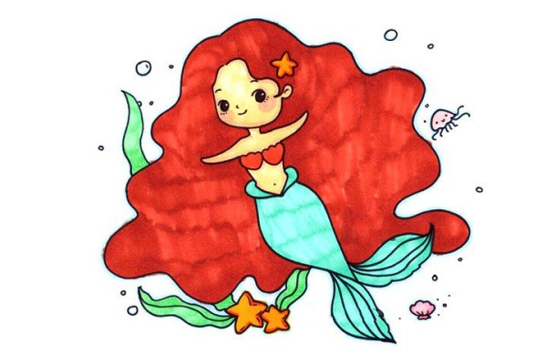 Beautiful and cute little mermaid simple drawing tutorial