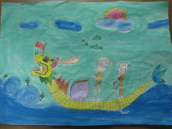 Dragon Boat Festival Childrens Drawing-Lets race dragon boats together