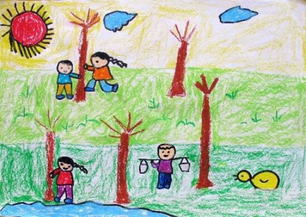 Spring is coming childrens drawing-we plant trees in spring