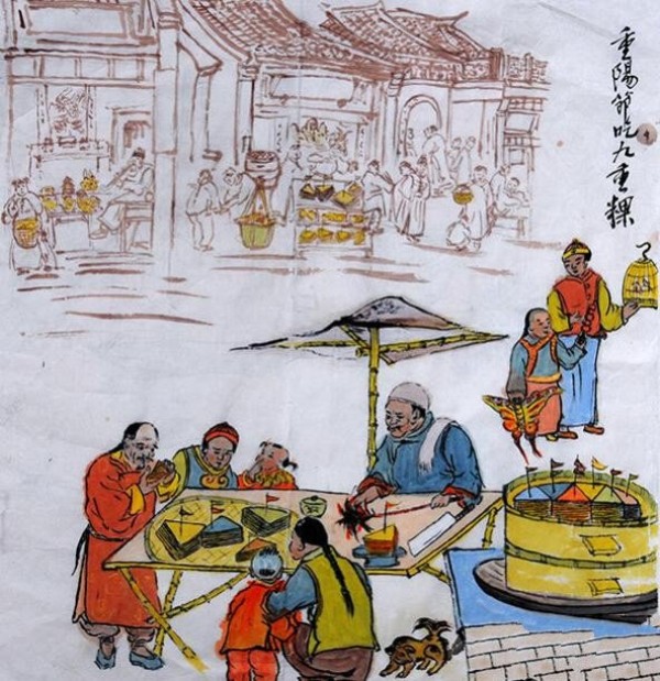 Childrens paintings on the Double Ninth Festival - Eating Nine-Chong Barley on the Double Ninth Festival