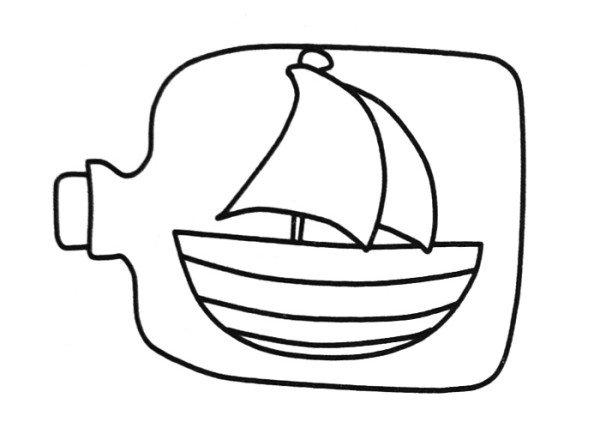 Simple drawing picture of sailing boat drifting bottle