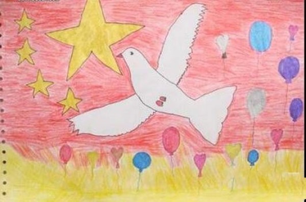 Happy National Day childrens painting - flying peace dove