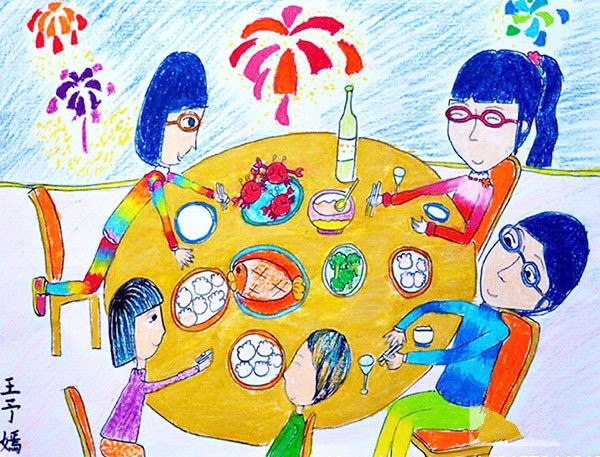 Primary school students' Spring Festival paintings