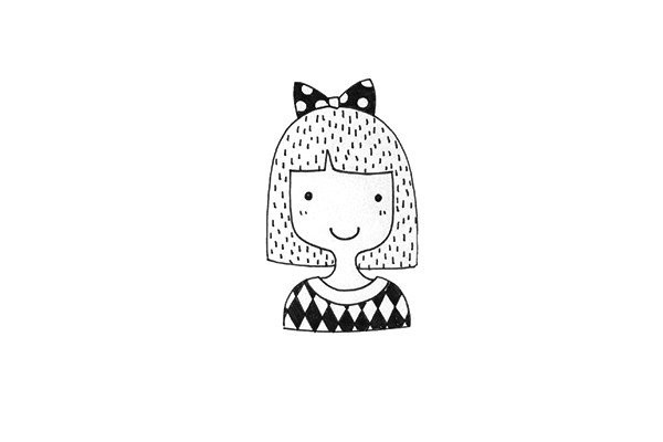 Super cute black and white line drawings of a group of girls