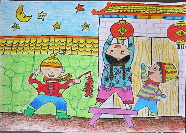 A complete collection of childrens paintings about the Spring Festival in 2017