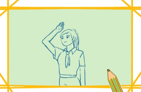 Simple drawing of a girl saluting