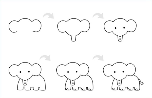 Elephant simple drawing pictures with color steps tutorial