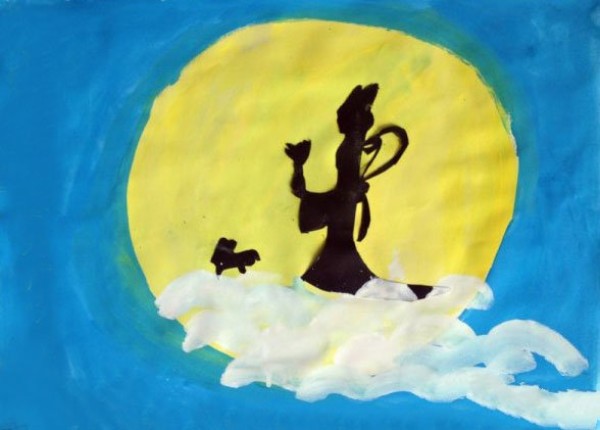 Childrens drawing of full moon and Mid-Autumn Festival