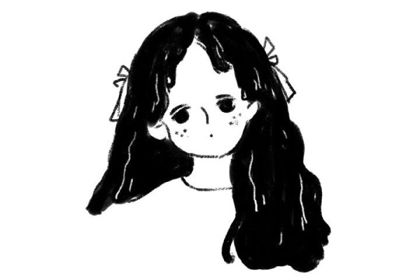 Simple drawing picture of a little girl who looks sleepy