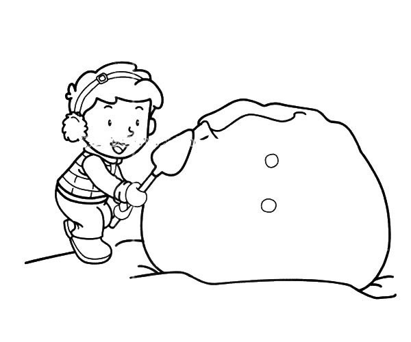 Little boy making a snowman simple drawing picture