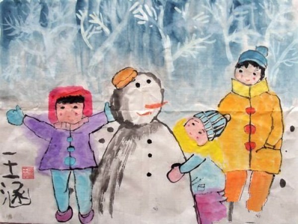 Winter drawings for children - take pictures with the snowman