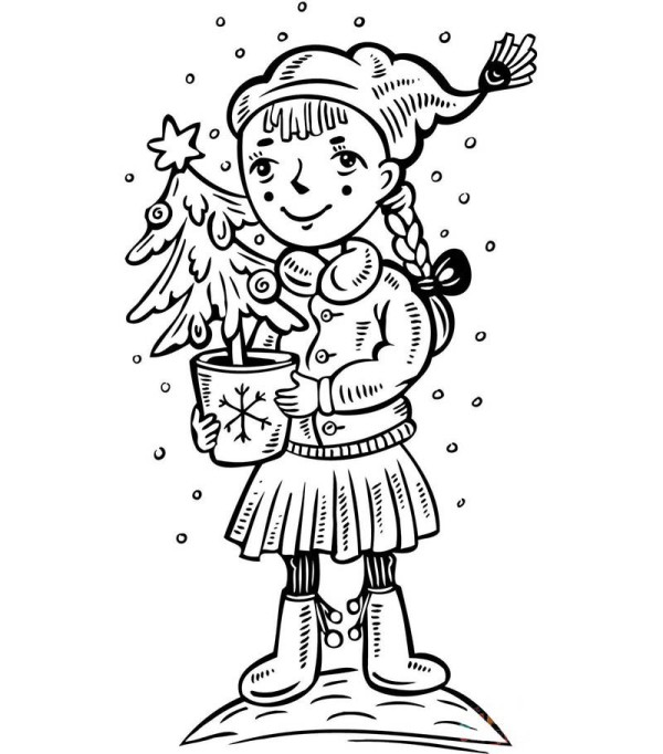 little girl holding christmas tree